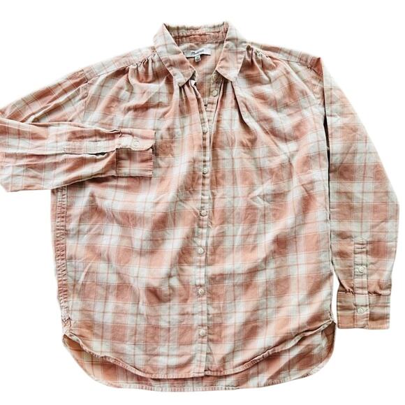 Madewell Tops - Madewell Pink Plaid Ladies Top Size XS  Button Up Long Sleeve Beach Boho